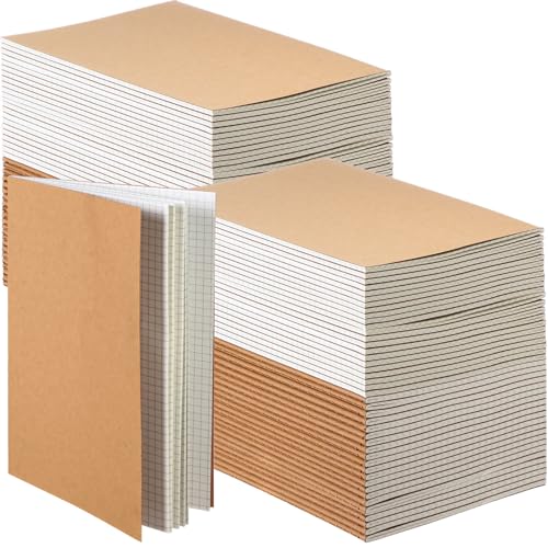 Mimorou 100 Pcs A5 Journals Notebooks Bulk,Brown,Grid | Kraft Softcover Small Notebooks 5.5 Inch x 8.3 Inch Notepads with 60 Page 30 Sheet for Writing Sketch Travel Office Supplies - color: Brown, style: Grid