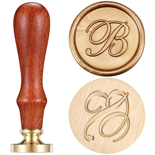 Yoption Handwritten Initial Alphabet Wax Seal Stamp, Letter B | Brass Head and Wooden Handle Sealing Stamp for Wedding Invitations, Envelopes, Christmas Cards, Gift Wrapping, Snail Mails - style: B