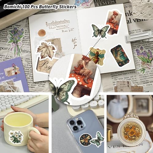 100 Pcs Vintage Insects Botany Forest Theme Vinyl Stickers - style: Butterfly-1