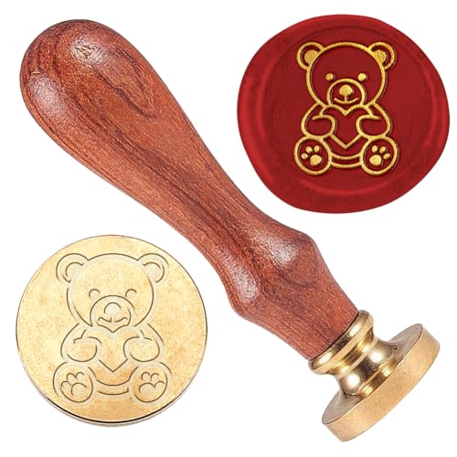 1" Bear Wax Seal Stamp Retro Sealing Stamps Removable Brass Head Seal Stamp with Wooden Handle Sealing Wax for Envelope Greeting Card Letter Wedding Invitations Gift Wrapping Decor - style: Bear