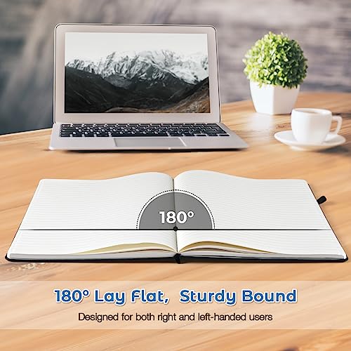 Lined Journal, 8.5" x 11" Hardcover Leather Notebook, No Bleed Thick Paper - color: Navy, size: A4 Wide Ruled