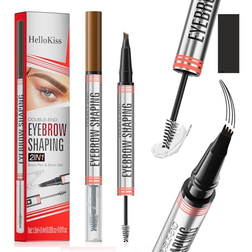 2-In-1 Brow Pen,4-Tip & Gel,Sets Brows,Liner,Beard,Hairline(4#Black) - color: 4#Black