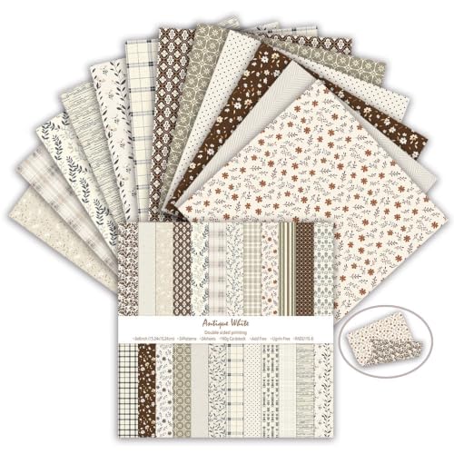 6in Flowers Scrapbook Paper Pad Aesthetics Pattern Cardstock, 24 Sheets - color: Antique White