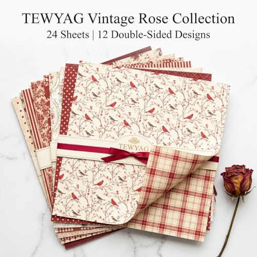 12x12 Scrapbook Paper & Scrapbooking Supplies, Vintage Red Double-Sided Patterned Cardstock Pad, Decorative Craft Sheets for Junk Journal & Photo Album, 24 Sheets - color: Vintage Red