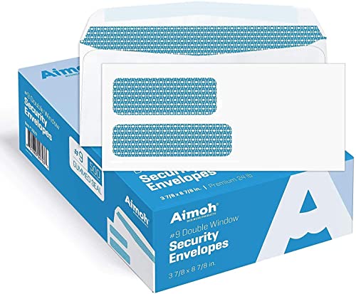 Aimoh #9 Envelopes Gummed Security Double Window Envelopes 500 Count - color: Gummed, size: 500 Count