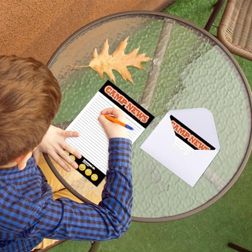 80 Pcs Camp Stationery Paper Envelopes,Black Camping News | Fill in Blank Letter Writing for Boys Girls Camper Kids, Share Camp Stories Memories, Keep Touch with Family Friends - style: Black Camping News
