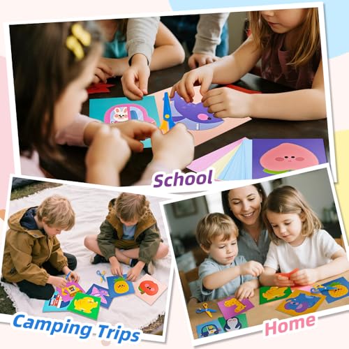 Flamax Scissor Skills Activity Book Craft Scissors Set Includes Safety Scissor & 40 Colored Cardstock Paper Templates, Safety Scissors for Kids Ages 2-4, Colored Cardstock Paper - color: Animal
