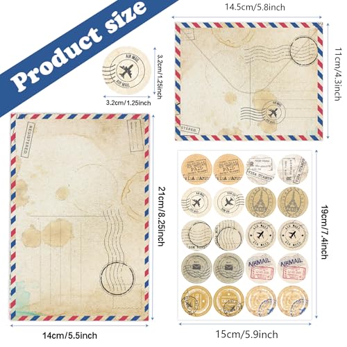 160 Packs Stationery Paper and Envelopes Set 10 Different Designs, 50 One Sided Stationery Writing Papers with 50 Matching Envelopes and 60 Round Dot Sticker, 5.5 x 8.25 Inch (VintageTravel) - style: VintageTravel