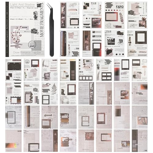 Vintage Washi Stickers Book for Journaling, 180pcs Aesthetic Film Journal Stickers and 20 Sheets Adhesive Scrapbook Papers for Junk Journal Supplies Ephemera Sticker Book for Adults DIY Art Crafts - color: Film