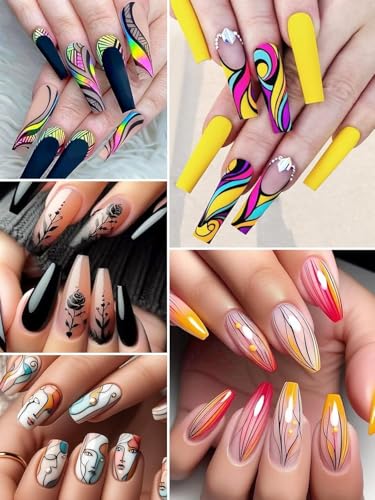 EBANKU 12 Colors Nail Art Pens Set, 3D 0.5MM Nail Polish Pens Graffiti Dotting Pen Quick-Drying Acrylic Nail Paint Liner Pen Tools for DIY Nail Art Manicure Tools - color: 12P