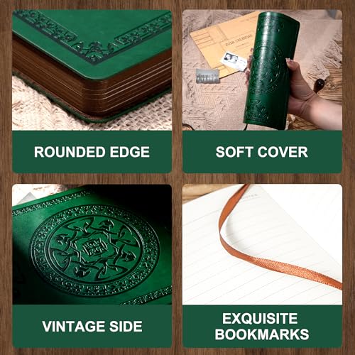CAGIE Leather Journal for Men Women Vintage Notebook Diary, A5, Green - color: Dark Green, size: A5