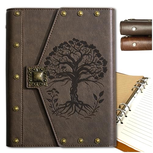 DUROTAN Tree of Life Notebook DND Journals -A5 Binder 400 pages | For Dungeons & Dragons,d&d notebook accessories - dnd character journal Gift for DM's & Players - color: s07-Khaki-Tree of Life