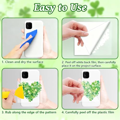 Peacoblue St. Patrick's Clover Luck Rub On Transfers Sticker for Craft | 18 Sheets UV DTF Transfers, Waterproof Rub On Decals for Wood, Glass, Furniture, Tumblers & Home Decor Crafts - style: St. Patrick's Day Three Beaf Clover Luck