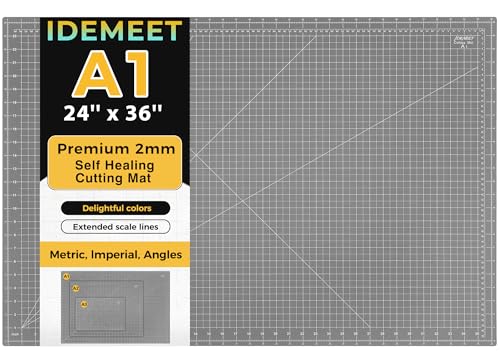 Full 36''x24'' Grid Size Self Healing Cutting Mat, A1 Rotary Cutting Sewing Mat, 5-Ply Double Sided Cutting Board for Craft Sewing Quilting Hobby Fabric Precision Scrapbooking Project, Gray