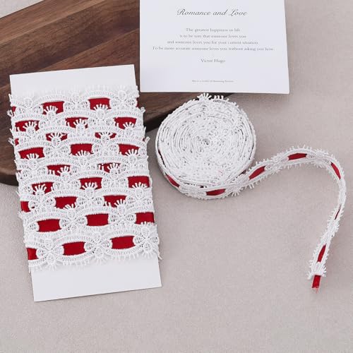 2 Yards Flower Lace Trim, Floral Lace Sewing Ribbon, Hollow Crocheted Decorating Embellishments for Bouquet Wrapping DIY Hair Clip Weddings Party Christmas Decoration- Red - color: Red-B style