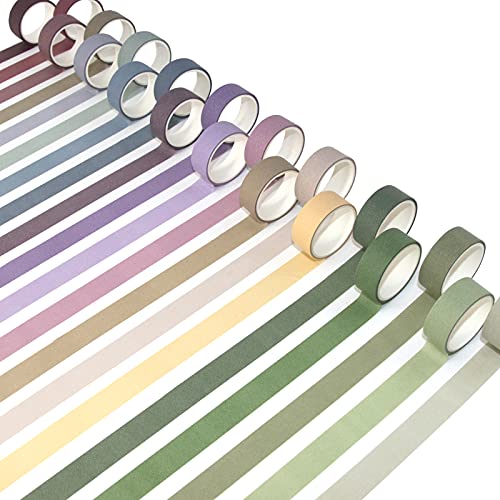 Mooker 20 Rolls Washi Tape Set, Colored Masking Tape, Decorative Nature Colored Tapes for Arts, DIY Crafts, Bullet Journals, Scrapbooking - 15mm Wide - size: 15mm wide 20 rolls
