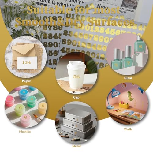 1/2 Inch Vinyl Number Stickers, 8 Sheets Gold Waterproof Number Sticker - color: Gold, size: 0.5 INCH