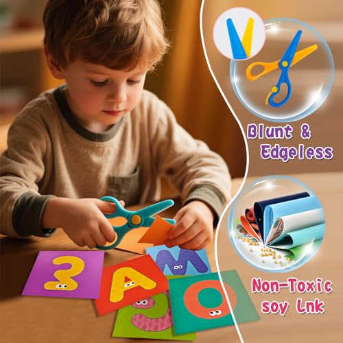 Flamax Scissor Skills Activity Book Craft Scissors Set Includes Safety Scissor & 40 Colored Cardstock Paper Templates, Safety Scissors for Kids Ages 2-4, Colored Cardstock Paper - color: Letter