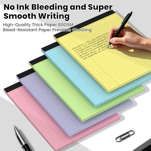 10pcs Legal Pads 8.5 x 11, Color Notepads 8.5 x 11 In, Perforate Wide Ruled - color: Blue/Pink/Green/Purple/Yellow