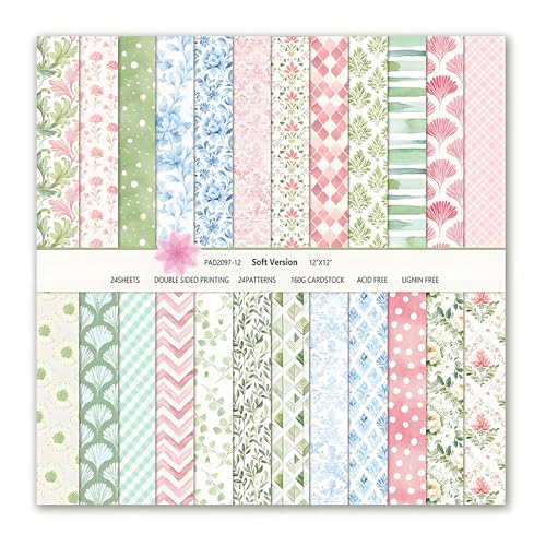 VIVIQUEN 24 Pack Multi-color Floral Scrapbook Paper, 12-inches Pink Flower Double-Sided Specialty Craft Paper Spring Garden Folded Flat for DIY Background Card Art Photo Album Decor