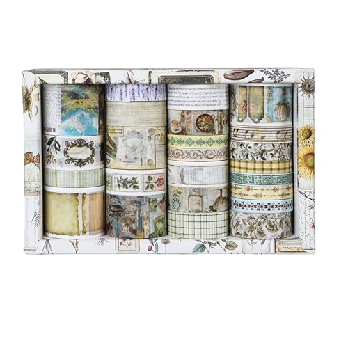 Vintage Washi Tape Set - 24 Rolls Arts Adhesive Tapes Assorted Retro Decorative Masking Tape Sets for Craft, Kids, Scrapbook, DIY, Gift Wrapping (6-Timeless Notes) - color: 6-Timeless Notes