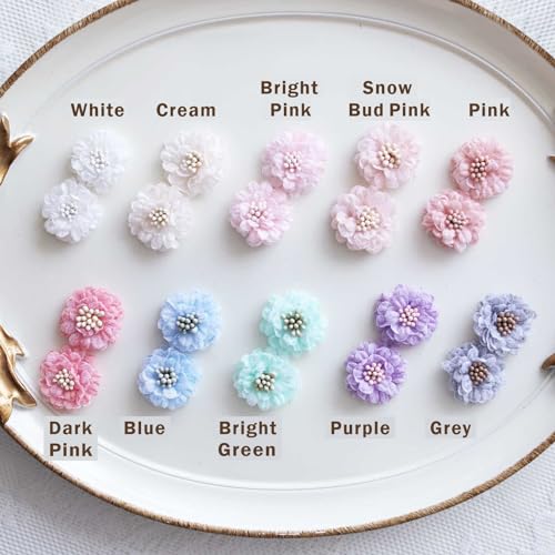 2.5cm / 0.98" Sewing on Fabric Flowers, Mini Lace Chrysanthemum Appliqué, Wedding Dress Embellishments, Floral Decor, Craft Supplies, DIY Doll Dresses (2 PCS) - color: White