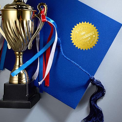 CRASPIRE Perfect Attendance 408Pcs Gold Foil Embossed Stickers 2" Self Adhesive Envelopes Seals Sticker Round Labels for Wedding Invitation Medal Graduation Certificates Diplomas Gift Wrapping Decor - style: Perfect Attendance