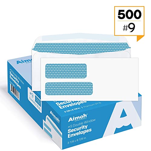 Aimoh #9 Envelopes Gummed Security Double Window Envelopes 500 Count - color: Gummed, size: 500 Count