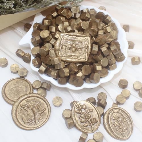 Antique Gold Wax Seal Beads 1450pcs (1.1lb), Andotopee Metallic Sealing Wax Beads for Wax Seal Stamp, Affordable Wax Pellets Refill Pack for Wax Seal Kit, Wedding Invitation, Envelope Seal, Crafts - color: Antique Gold