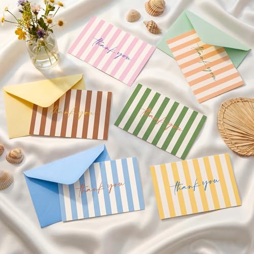 Eaasty 36 Pcs Summer Thank You Cards with Envelopes,Stripes - style: Stripes