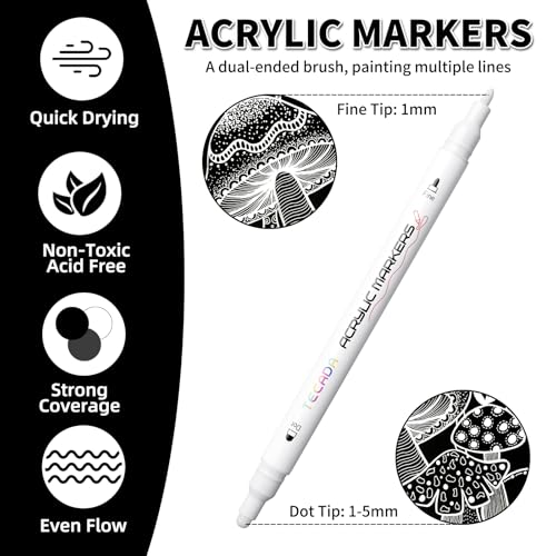 6 White Acrylic Paint Markers, Dual-Tip Acrylic Paint Pens - color: White