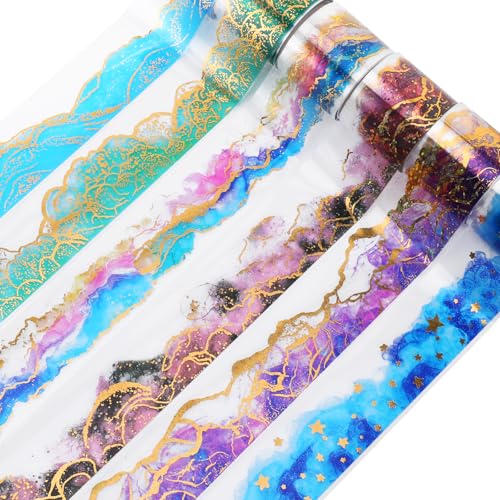 6 Rolls Pet Tape Stickers Washi Tape Gradient Watercolor Tape Craft Tape Journaling Tape Purple Washi Tape Vintage Washi Tape Aesthetic Tape for Crafts Pet Stickers for Journaling 1.38in Wide - style: Watercolor