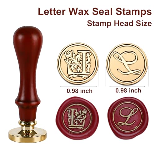 Letter Wax Seal Stamp Kit - Initial Alphabet L Stamp Head 2pcs, Vintage Monogram Stamps Wax Seal Kit with 200pcs Assorted Sealing Beads, Spoon, Metallic Gold Silver Pens - style: Letter L Wax Seal Stamp Kit