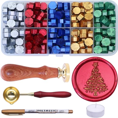 SWANGSA Christmas Tree Wax Seal Stamp Kit with Sealing Wax Beads | For Wedding Invitations, Gift Wrap, Envelope Seals, Christmas Card - style: Christmas Tree