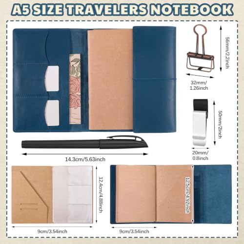 Eaasty A5 Genuine Leather Refillable Notebook Travel Journal, Blue - color: Blue
