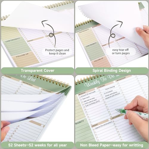 Thboxes Weekly To Do List Notepad, 8.5"x11" Desk Planner 52 Sheets, Green - color: Light Green