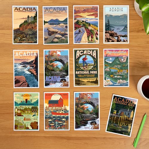 Lantern Press Acadia National Park - Postcard Set of 12 Different Original Hand Illustrated Postcards … - color: Acadia National Park