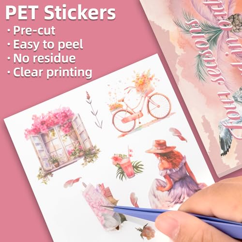 Summer Theme Sticker Scrapbooking Supplies for Junk Journal, 20 Sheets PET Stickers - Vintage Journaling Stickers, Ephemera Sticker Book Pre Cut(TZ-006-001) - color: Summer Theme Stickers