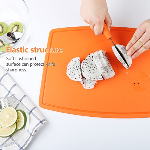 Liflicon Thick Cutting Boards for Kitchen Silicone Chopping Board Set of 2 Mid 12.6'' x 9.1”,Mini 9.1”x7.1” Non-slip Deep Drip Juice Groove Easy Grip Handle,Dishwasher Safe-Orange - color: Orange, size: 9.1"L x 7.1"W & 12.6"L x 9.1"W