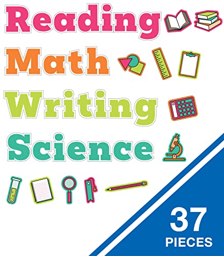 Carson Dellosa Core Subjects Wall Signs Classroom Decor, 37-PC | Durable Reading Comprehension, Math, Writing, and Science Classroom Wall Decor and School Supplies Cutouts - style: Subject Wall Signs