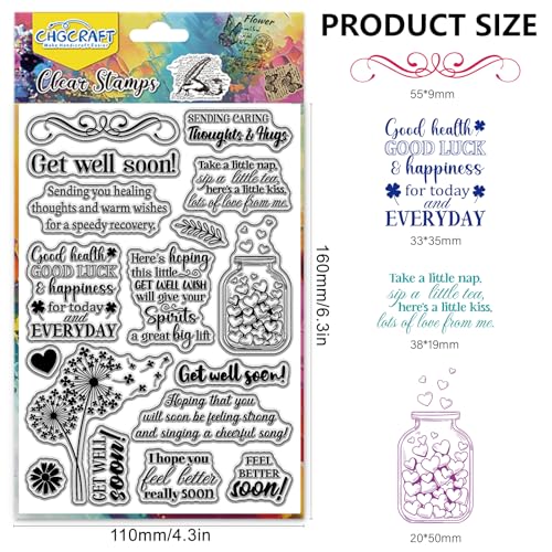 CHGCRAFT Get Well Soon Benediction Clear Stamp Silicone Clear Stamps Transparent Handicraft Stamps for DIY Scrapbooking Photo Album Decorative Cards Making, Word, 6.3x4.3inch - style: Benediction