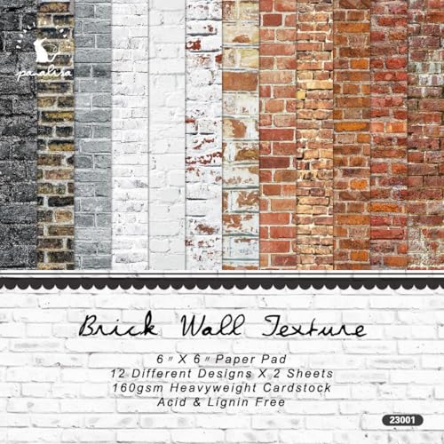 6x6 Brick Wall Texture Scrapbook Paper Pad | 24 Sheets (12 Designs) 160gsm Cardstock | Realistic Red, Whitewashed & Gray Brick Patterns for Dioramas, Dollhouses, Junk Journals & Crafts - color: 6x6 Brick