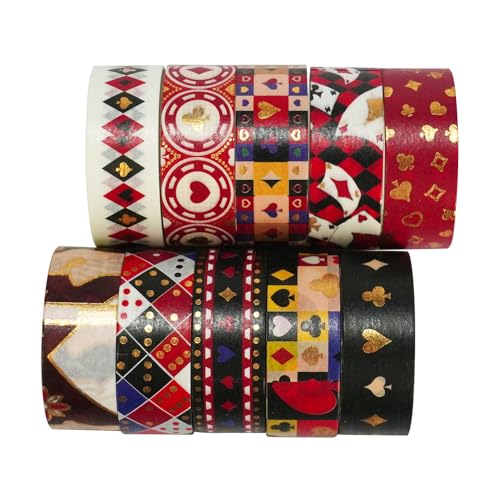 VIVIQUEN Vintage Poker Gold Washi Tape Set, 15mm Vintage Masking Tape Decorative Tape for DIY Scrapbooking, Crafts, Bullet Journal, Gift Wrapping, Holiday Decoration Planner Accessories - color: Red Poker