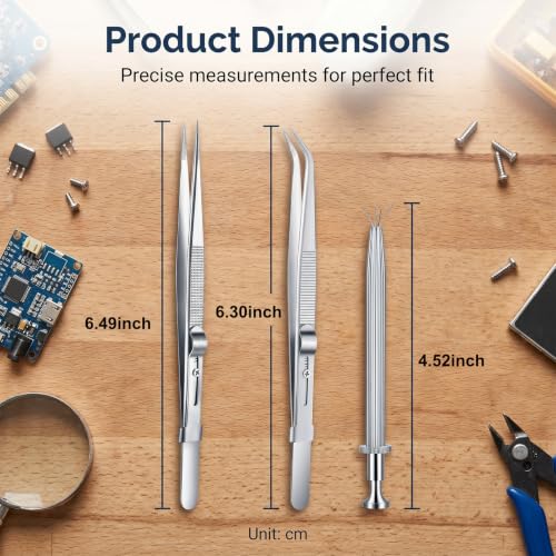 3-Pack Stainless Steel Diamond Tweezers Set with Slide-Locking Claw & Precision Tweezer - Jewelry Gemstone Bead Pickup Tool, Prong Grabber for Stone Setting, Watch Repair & Crafting