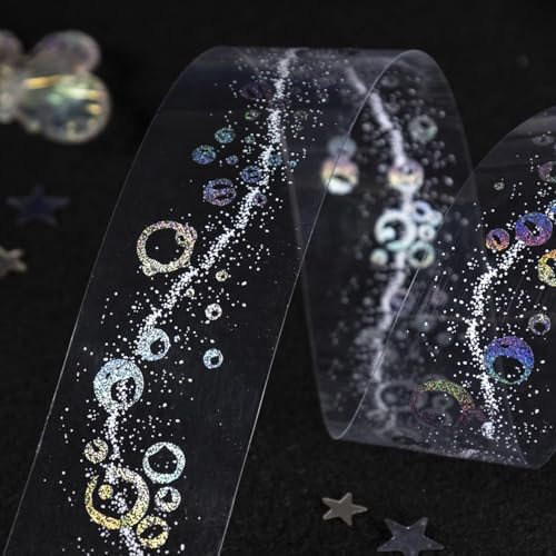 PET Tape Stickers for Journaling Supplies, Bubble Journal Tape Stickers | 8 Rolls Holographic Star Bubble Themed Scrapbook Tape Stickers for Scrapbooking, Journaling, Junk Journal Supplies, Planner - color: Bright