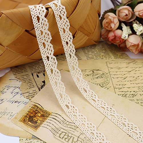 Beige Lace Ribbon 30 Yards Crochet Lace Trim Cotton Sewing for Crafts, Gift Package Wrapping, Bridal Wedding Decoration, Scrapbooking Supplies - color: Beige, size: 0.5 inch*30yards