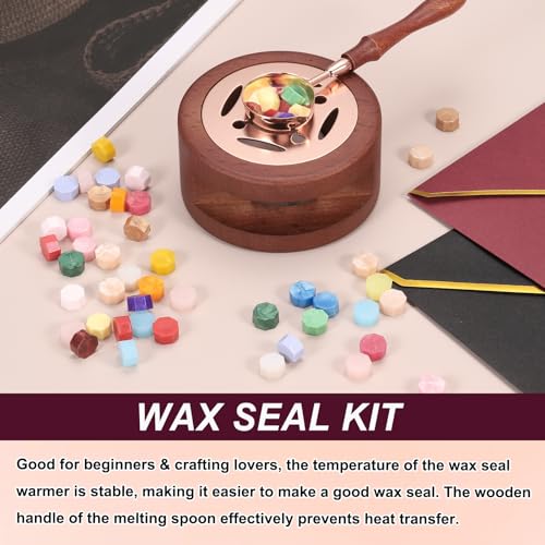PATIKIL Wax Seal Kit, 300 Pcs Wax Sealing Beads, Wooden Warmer, Melted Spoon, 10 Pcs Tealight Candles for Envelope Letter Mailing Crafts DIY, Light Purple - color: Light Purple