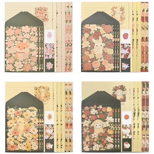 48 Pcs Stationery Paper Envelopes Set | Includes 24 Lined Writing Paper & 12 Envelopes & 12 Stickers,Animal Letter Writing and Stationery Paper Envelopes(4Style) - color: Shining