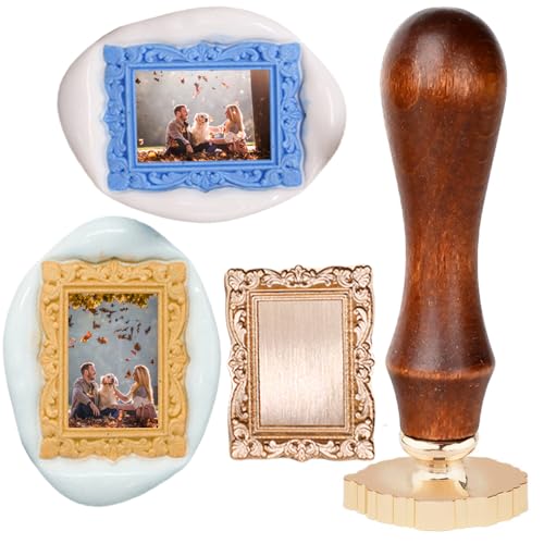 YOLAKIS Frame Wax Seal Stamp 3D Embossed with Rosewood Handle Vintage Floral Photo Frame Wax Stamp Ideal for Wedding Invites Gift Wrapping Envelopes & Christmas Cards Decor - size: 3D Frame Stamp, style: 3D Frame Stamp 03