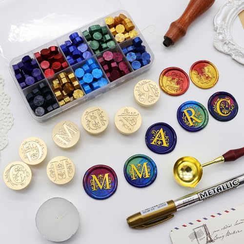 SWANGSA Initial Alphabet C Wax Seal Stamp Kit, Classic Retro Letter Sealing Stamp with 200pcs Sealing Wax Beads Kit for Wedding Invitations Cards Envelopes (C) - color: C